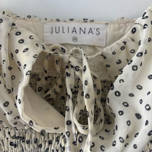 Juliana’s Smocked Animal Print Keyhole Crop Cream and Black Women's Top Size M - Picture 3 of 6